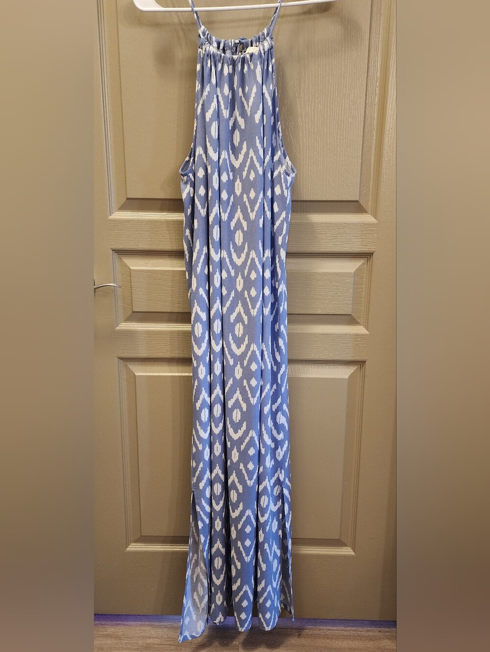 Mud Pie Blue and White Halter Maxi Dress